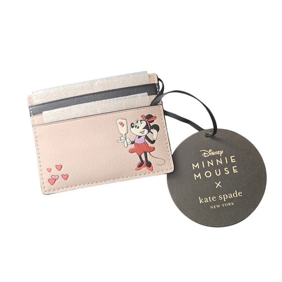 Kate Spade Disney Minnie Mouse Pink Card Holder Wallet NWT Valentines Hearts - Picture 1 of 4